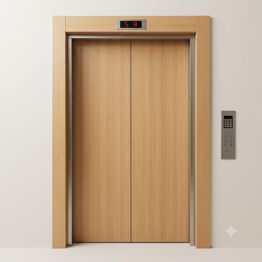 Wooden elevator door for residential building