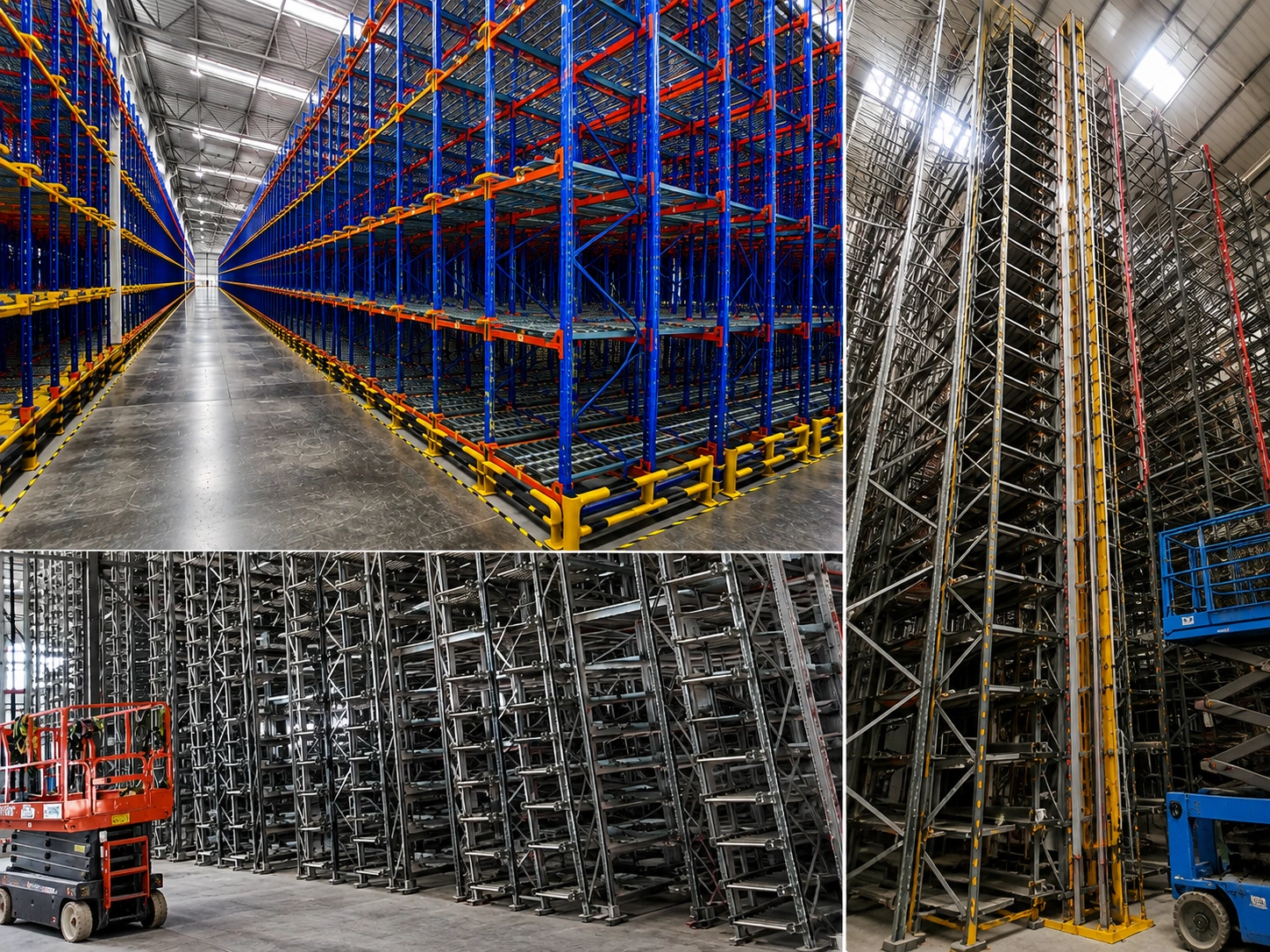 Storage and racking systems installed in an industrial warehouse